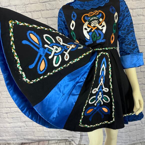 Vintage traditional Irish step dancing dress handmade, black & blue small medium - Picture 7 of 16